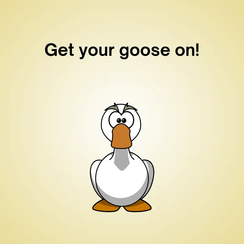 Goose in a funny pun: 'Get your goose on!'