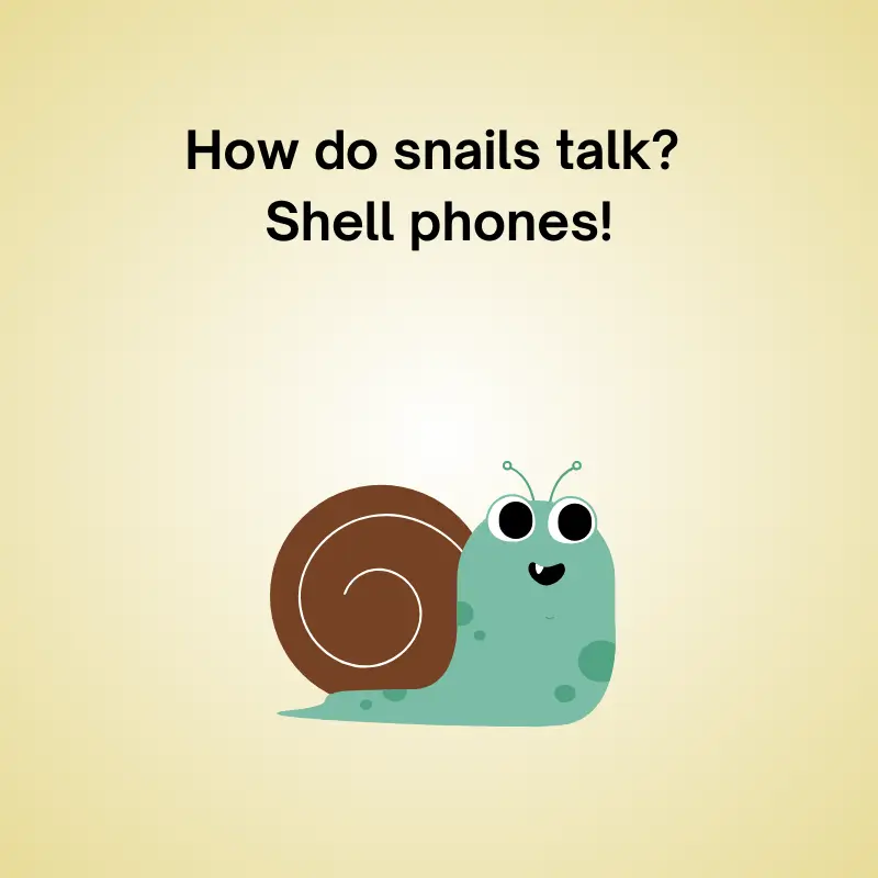 Snail in a funny pun: 'How do snails talk? Shell phones!'