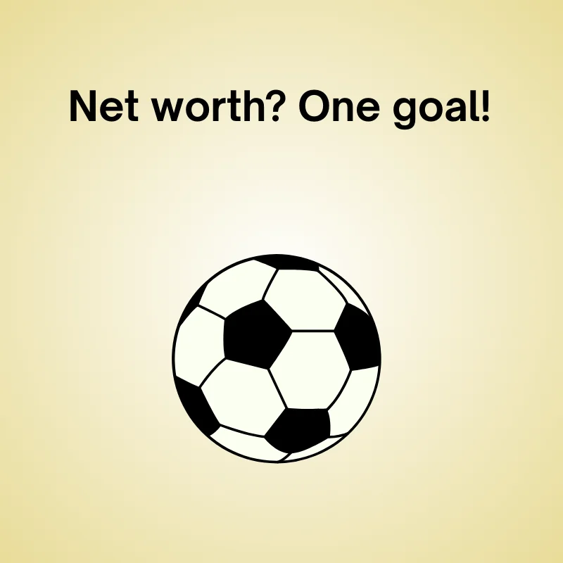 Soccer joke illustration: 'Net worth? One goal!'