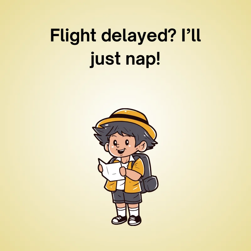 Cute boy in funny jokes: 'Flight delayed? I'll just nap!'