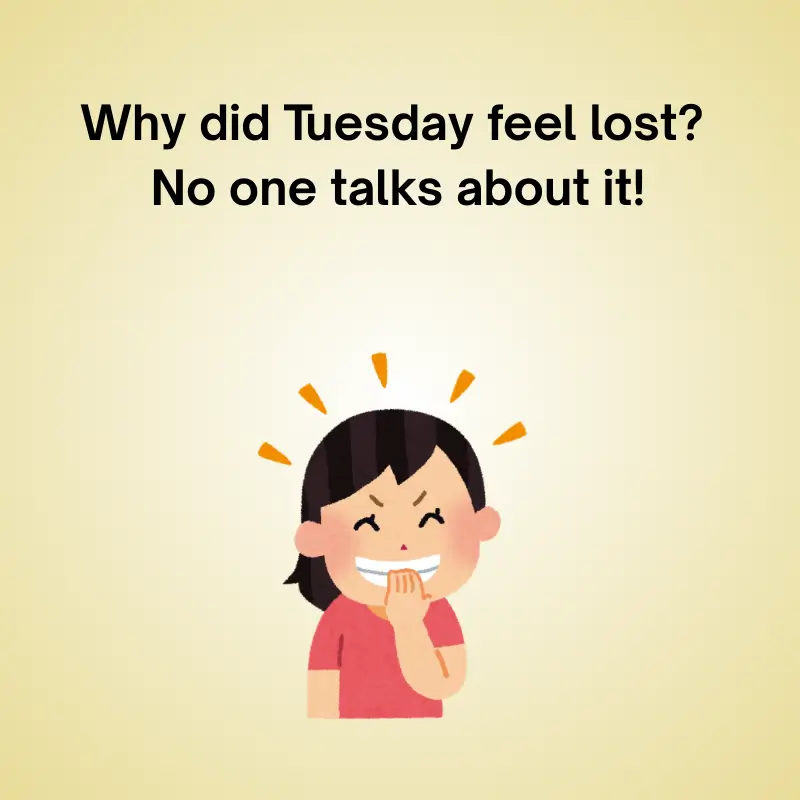 Cartoon girl in a red shirt laughing at jokes: 'Why did Tuesday feel lost? No one talks about it!'
