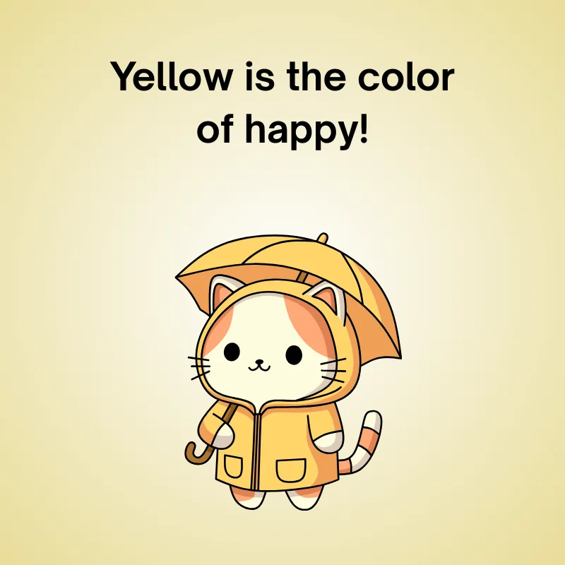 Illustration of yellow joke: 'Yellow is the color of happy!'