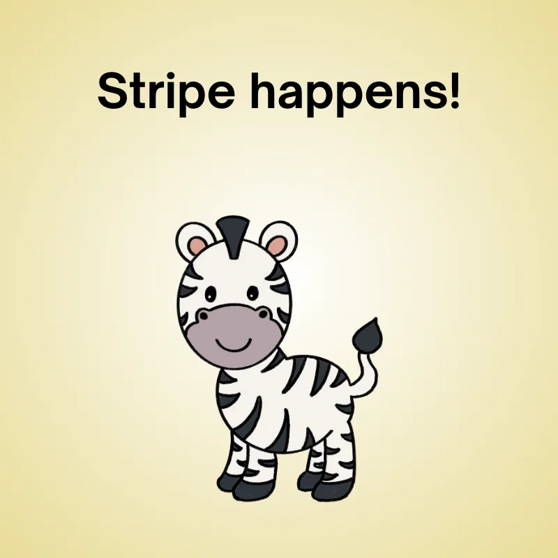 Zebra in a funny pun: 'Stripe happens!'