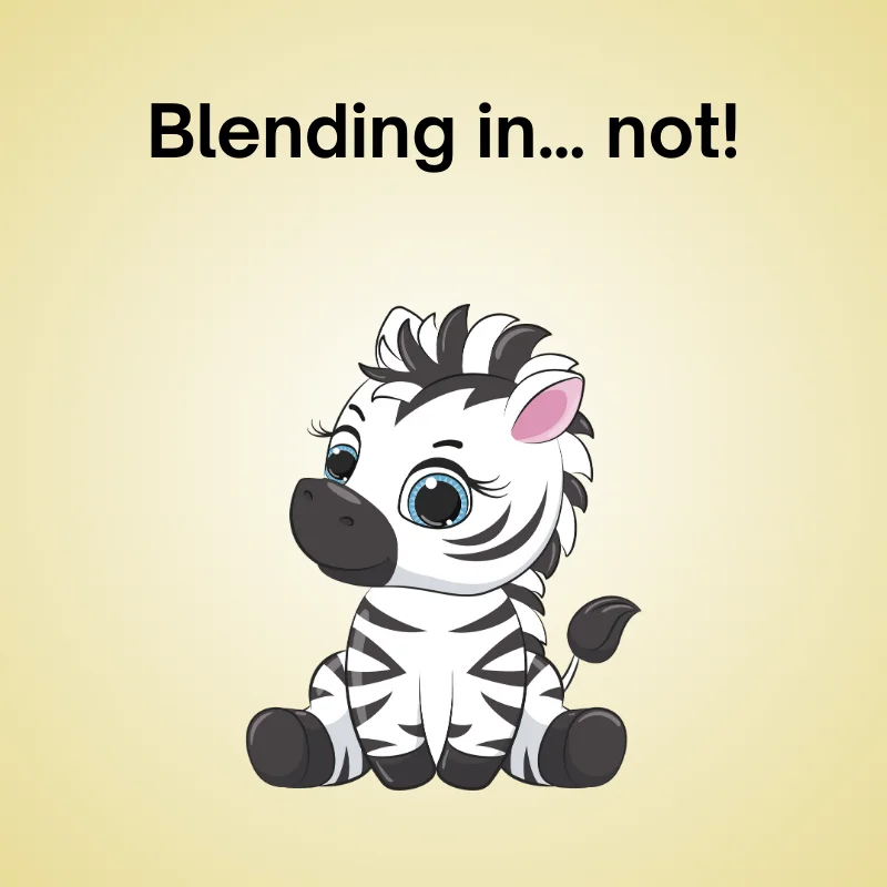 Zebra pun illustration: 'Blending in… not!'