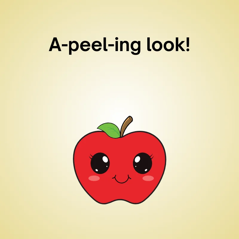 Apple pun illustration: 'A-peel-ing look!'