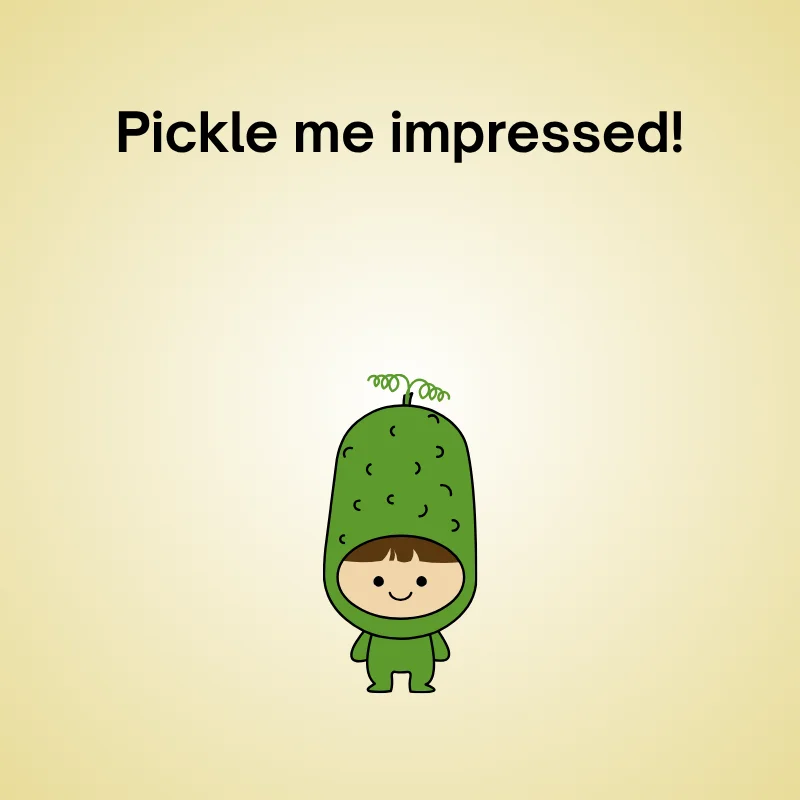 Funny cucumber pun illustration: 'Pickle me impressed!'