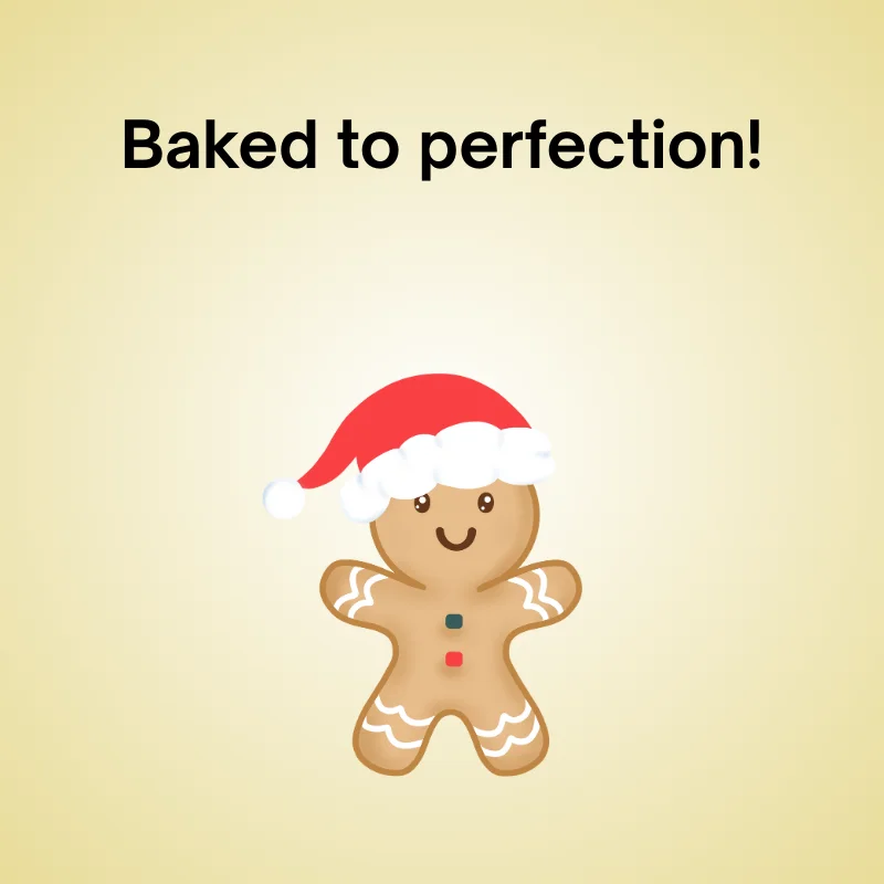 Gingerbread pun illustration: 'Baked to perfection!'