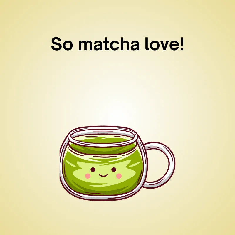 Matcha in a funny pun: 'So matcha love!'