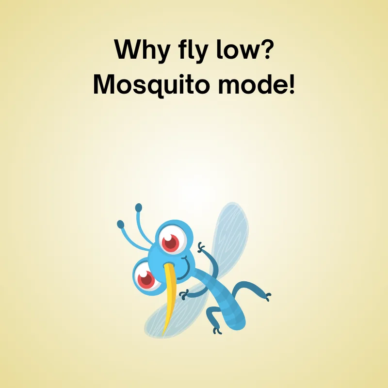 Illustration of mosquito with caption: 'Why fly low? Mosquito mode!'