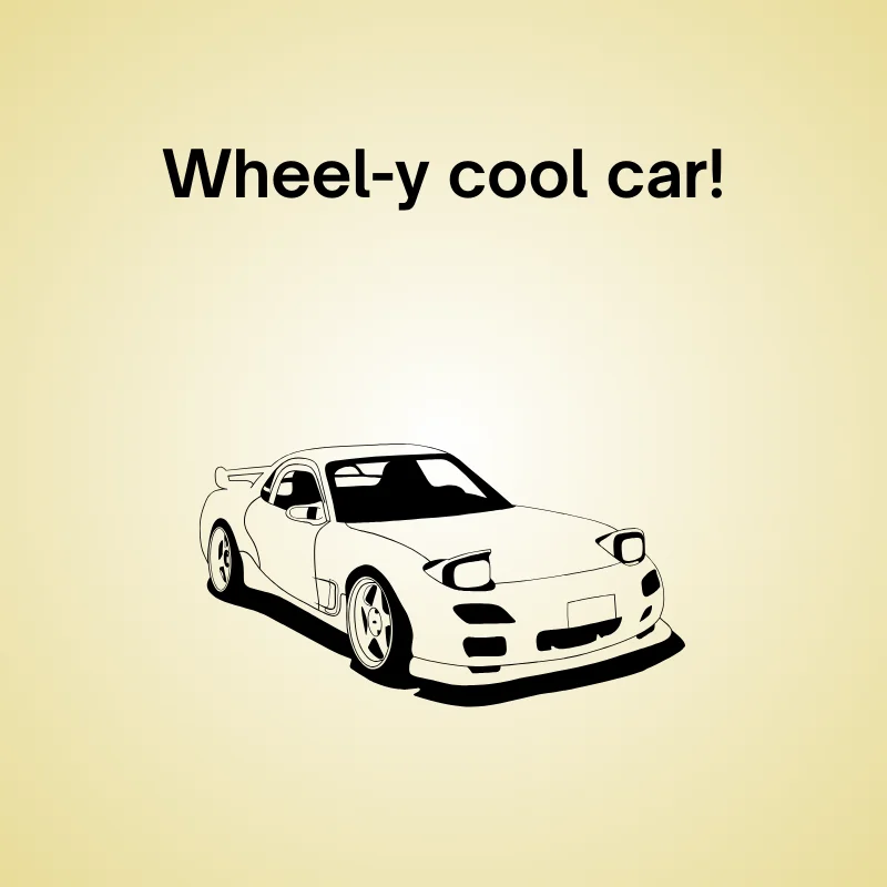 Nissan pun illustration: 'Wheel-y cool car!'