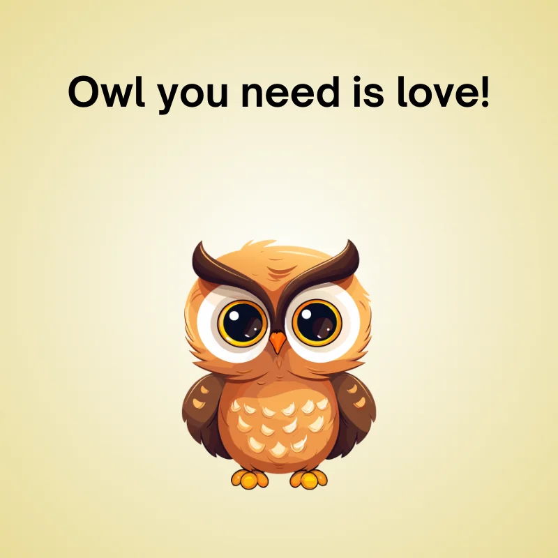Funny owl pun illustration: 'Owl you need is love!'