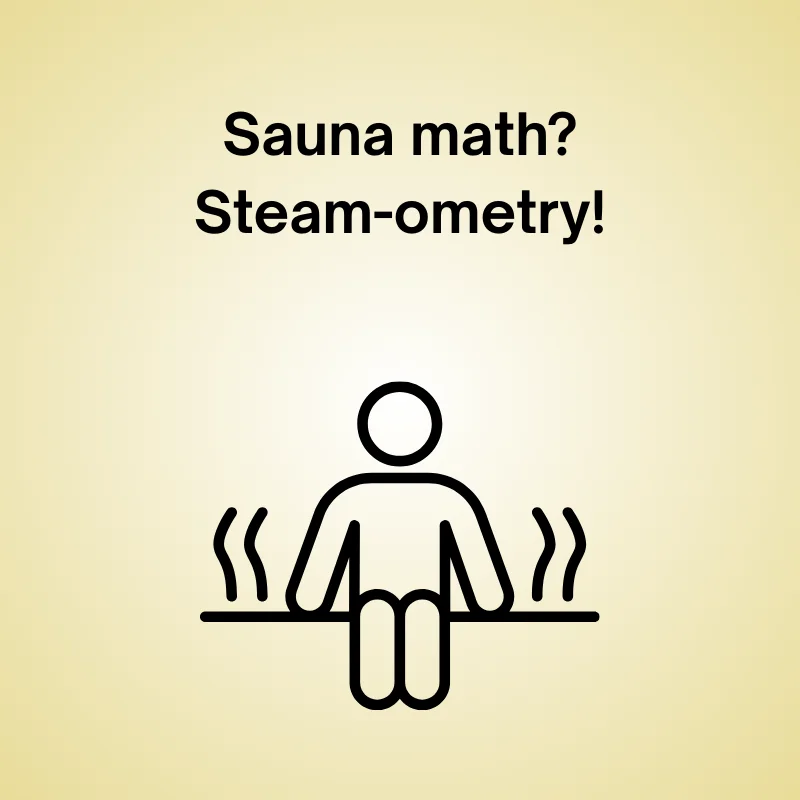 Sauna joke illustration: 'Sauna math? Steam-ometry!'