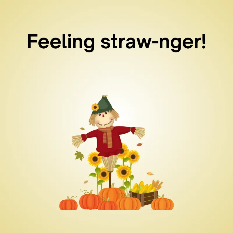Scarecrow joke illustration: 'Feeling straw-nger!'