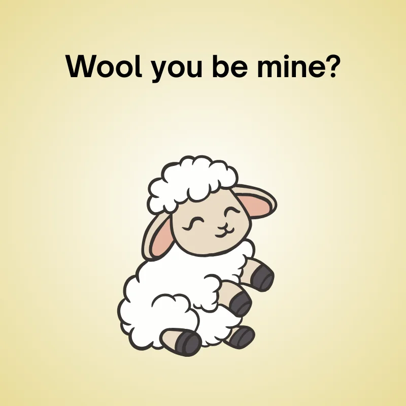 Funny sheep pun illustration: 'Wool you be mine?'