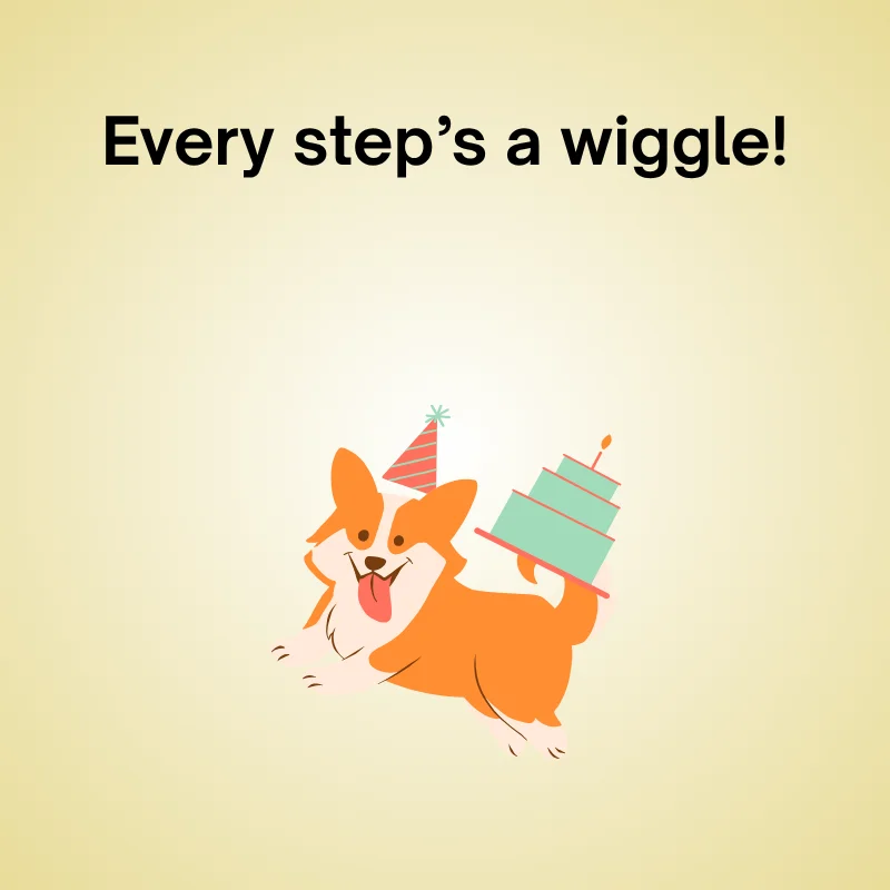 Corgi in a funny joke: 'Every step’s a wiggle.'