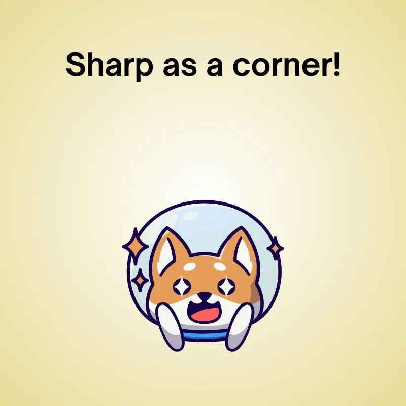 Illustration of cat with pun: 'Sharp as a corner.'