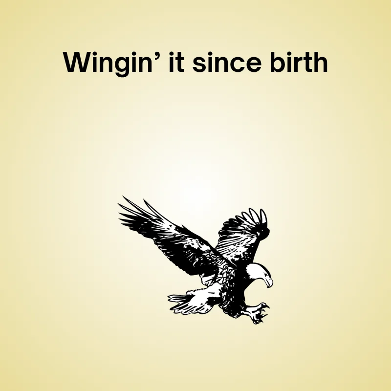 Eagle in a funny pun: 'Wingin’ it since birth.'
