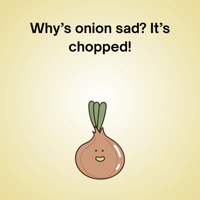 Onion joke illustration: "Onions: veggie tear gas!"