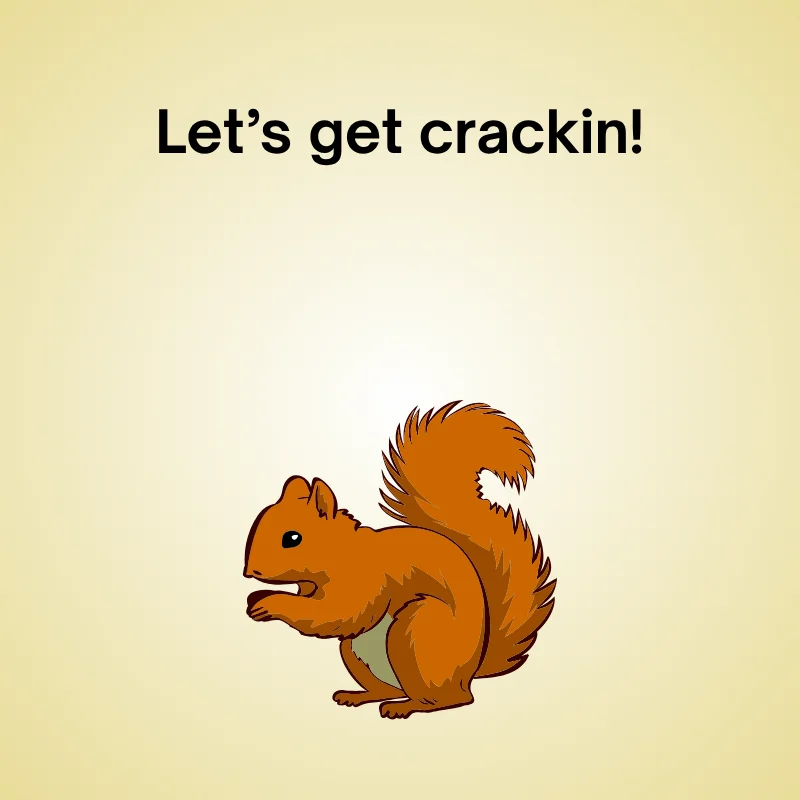 Squirrel pun illustration: 'Let’s get crackin’.'