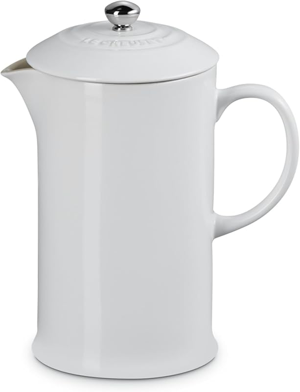 Le Creuset 34oz White Stoneware French Press Coffee Maker, Durable and