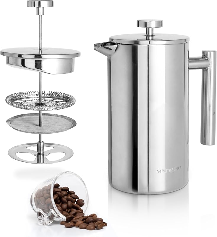 Mixpresso 26oz Double Wall Insulated Stainless Steel French Press Coff