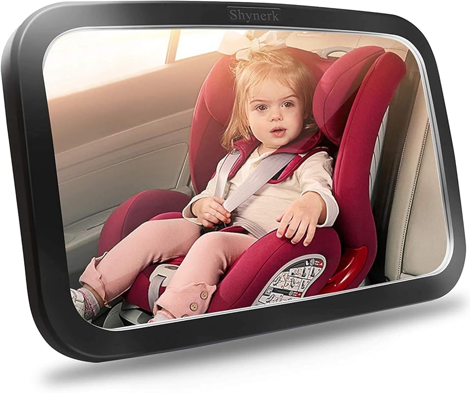 Shynerk Baby Car Mirror with 360° Rotation, Shatterproof Glass, Wide C