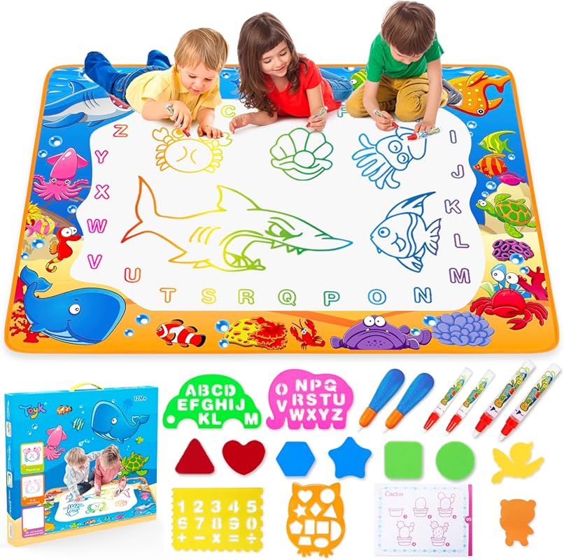 Water Doodle Mat for Kids with Magic Pens, Educational Drawing and Pai