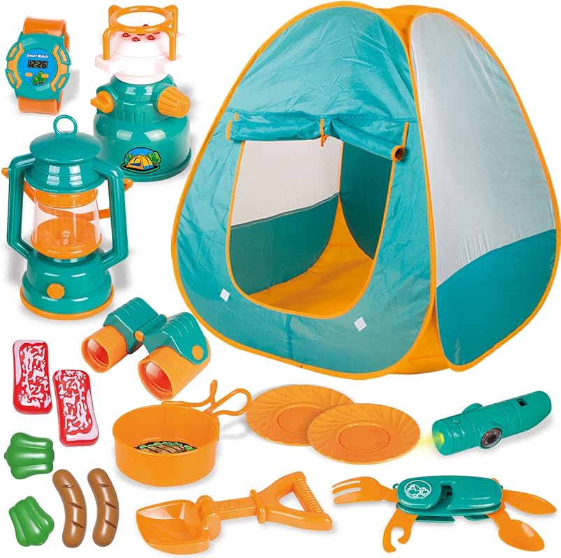 FUN LITTLE TOYS Pop Up Play Tent with Camping Gear and Tools Set, Outd