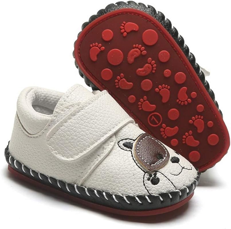 HsdsBebe PU Leather Baby Sneakers with Hard Bottom, Rubber Sole First 