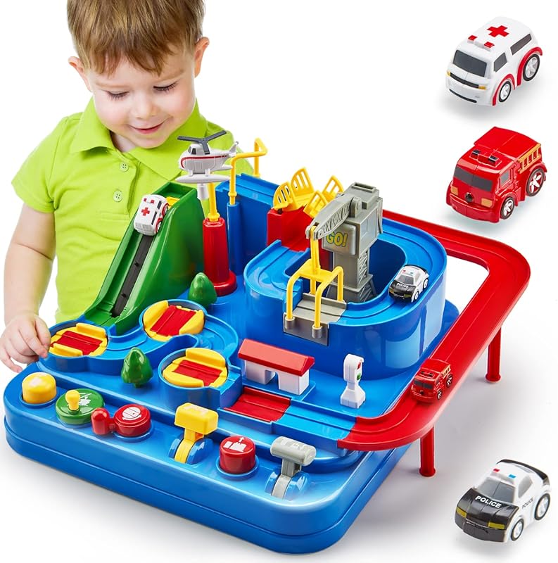 STEM Race Track and Rescue Playset for Boys Ages 3-5, Educational Moto