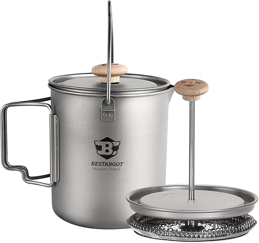 Bestargot Ultralight Titanium Pot 750ml French Press for Camping, Coff