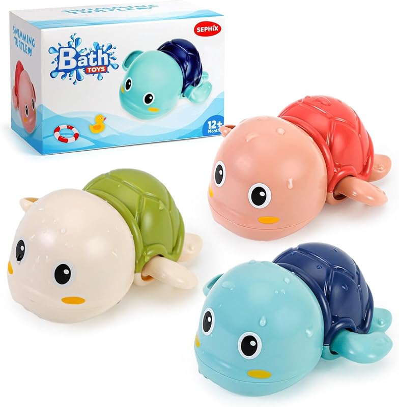 SEPHIX Bath Toys 3 Pack, Cute Wind-Up Swimming Turtle Toys for Toddler