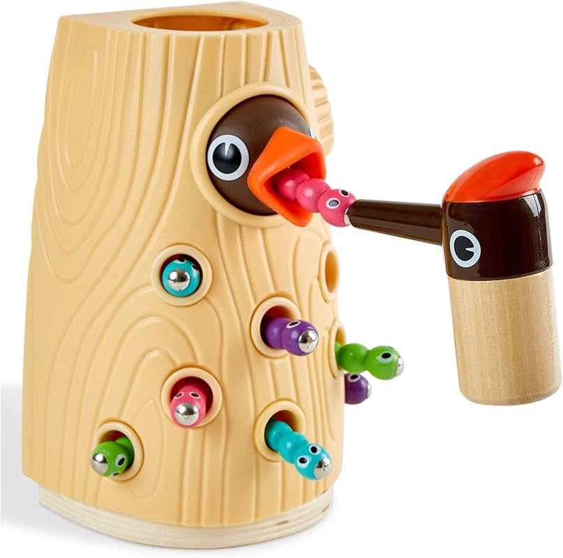 TOP BRIGHT Montessori Magnetic Woodpecker Worm Toy for Fine Motor Skil