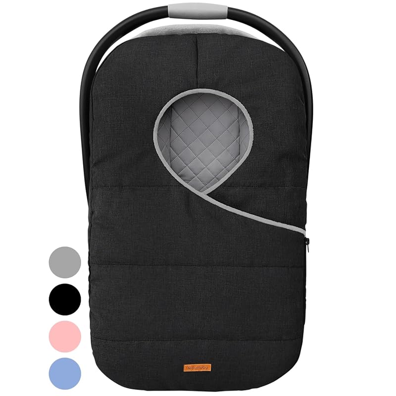 liuliuby Black Winter Car Seat Cover for Baby, Thick Fleece Canopy, Do