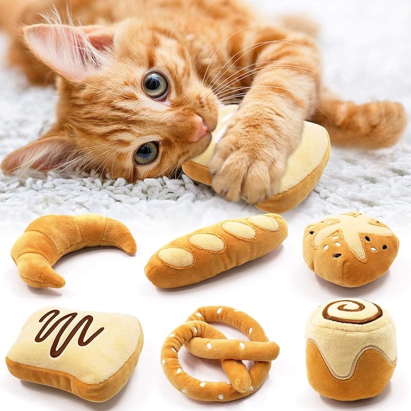 CiyvoLyeen 6-Pack Bread-Shaped Plush Catnip Toys for Indoor Interactiv