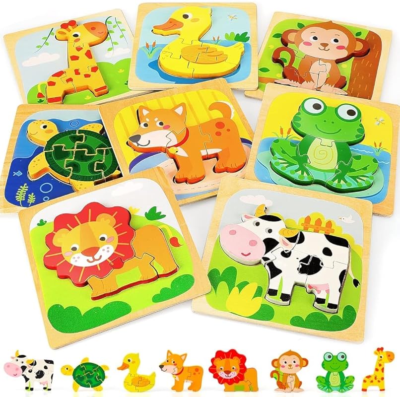 TOY Life Wooden Animal Puzzles Montessori Toy for Toddlers Ages 1-4, E