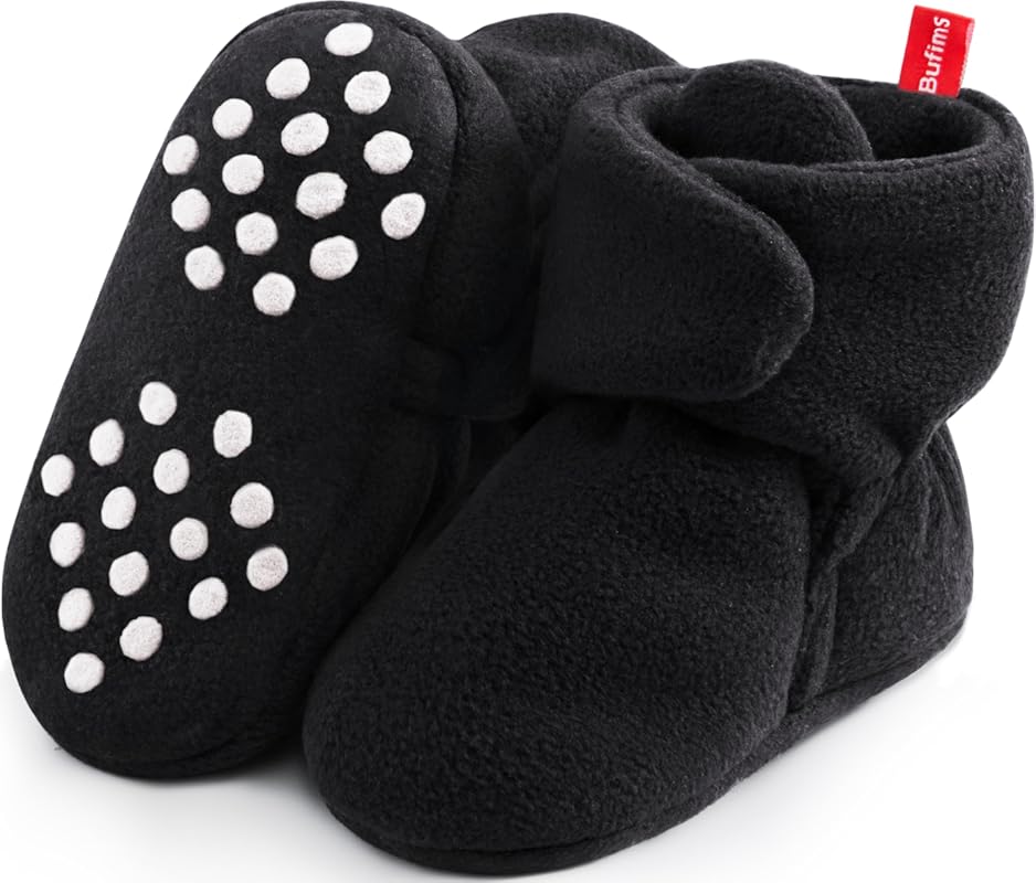 Newborn Baby Fleece Booties with Non-Slip Soles, Warm First Walkers fo