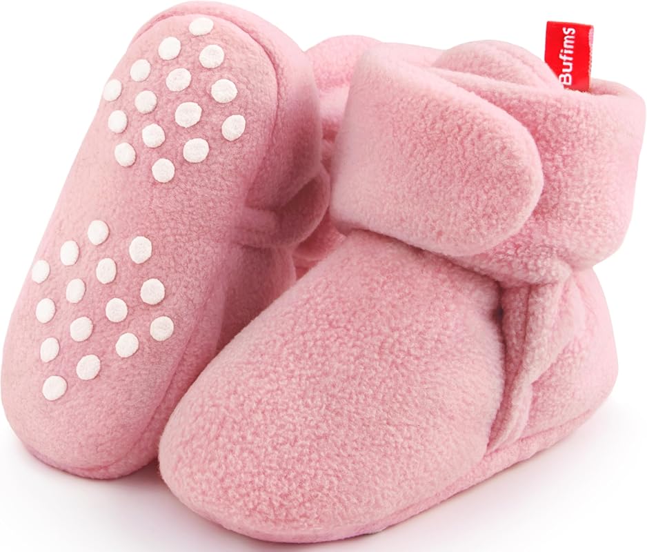 Unisex Newborn Baby Fleece Booties with Non-Slip Sole, Warm First Walk