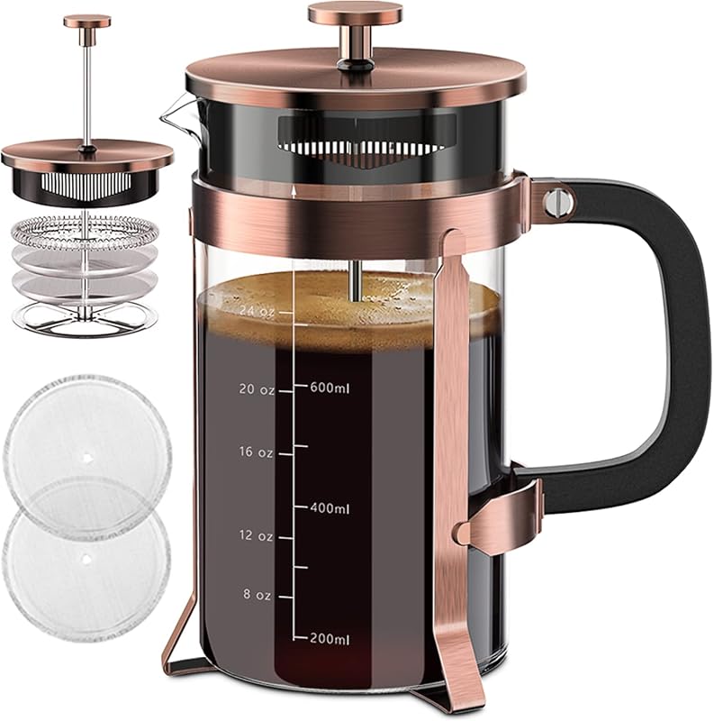 QUQIYSO 34oz French Press Coffee Maker, 304 Stainless Steel, 4 Filters