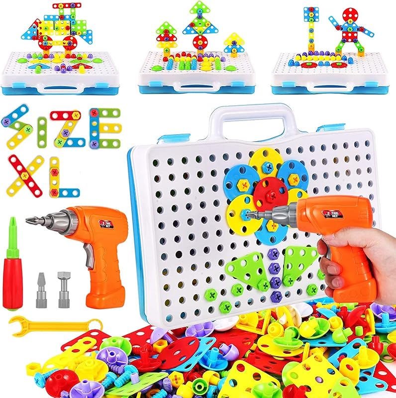 Educational Building Blocks Set with 244 Pieces and Electric Screwdriv