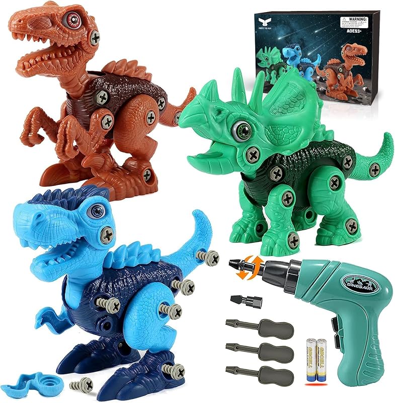 Dinosaur STEM Toys for Kids 3-5, Take Apart Building Set with Electric