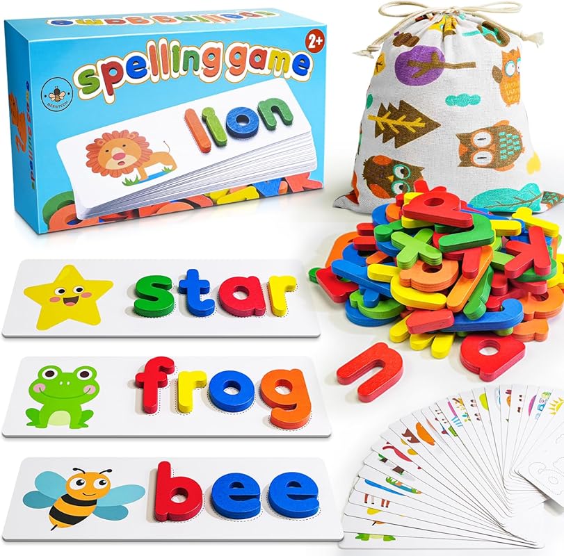 BEESTECH Alphabet ABC Learning Wooden Puzzle Flash Cards for Preschool