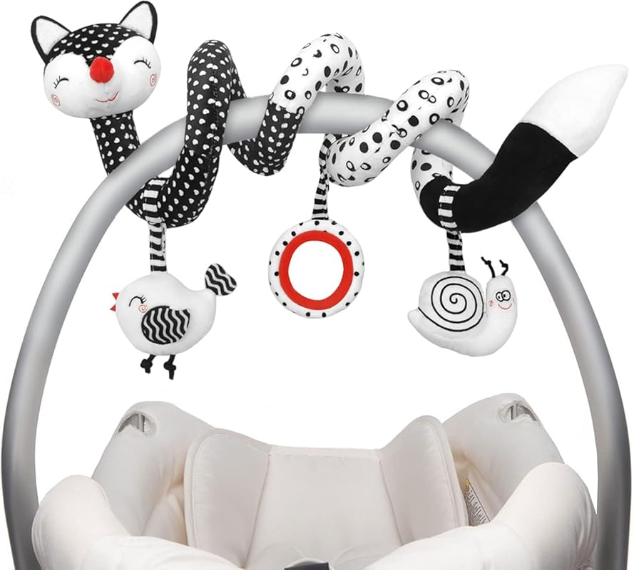 XIXILAND Black and White Spiral Plush Car Seat Toy for Sensory Develop