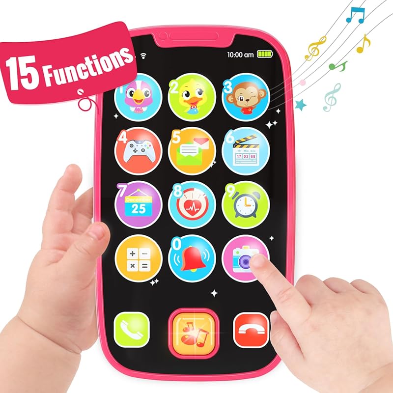 BABYFUNY 15 Function Learning Phone Toy for 12-18 Month Toddler Girls,