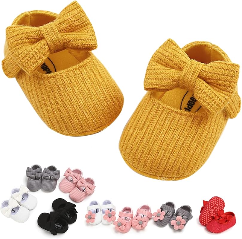 Baby Girls Mary Jane Flats with Bowknot, Floral Design, Soft Sole for 