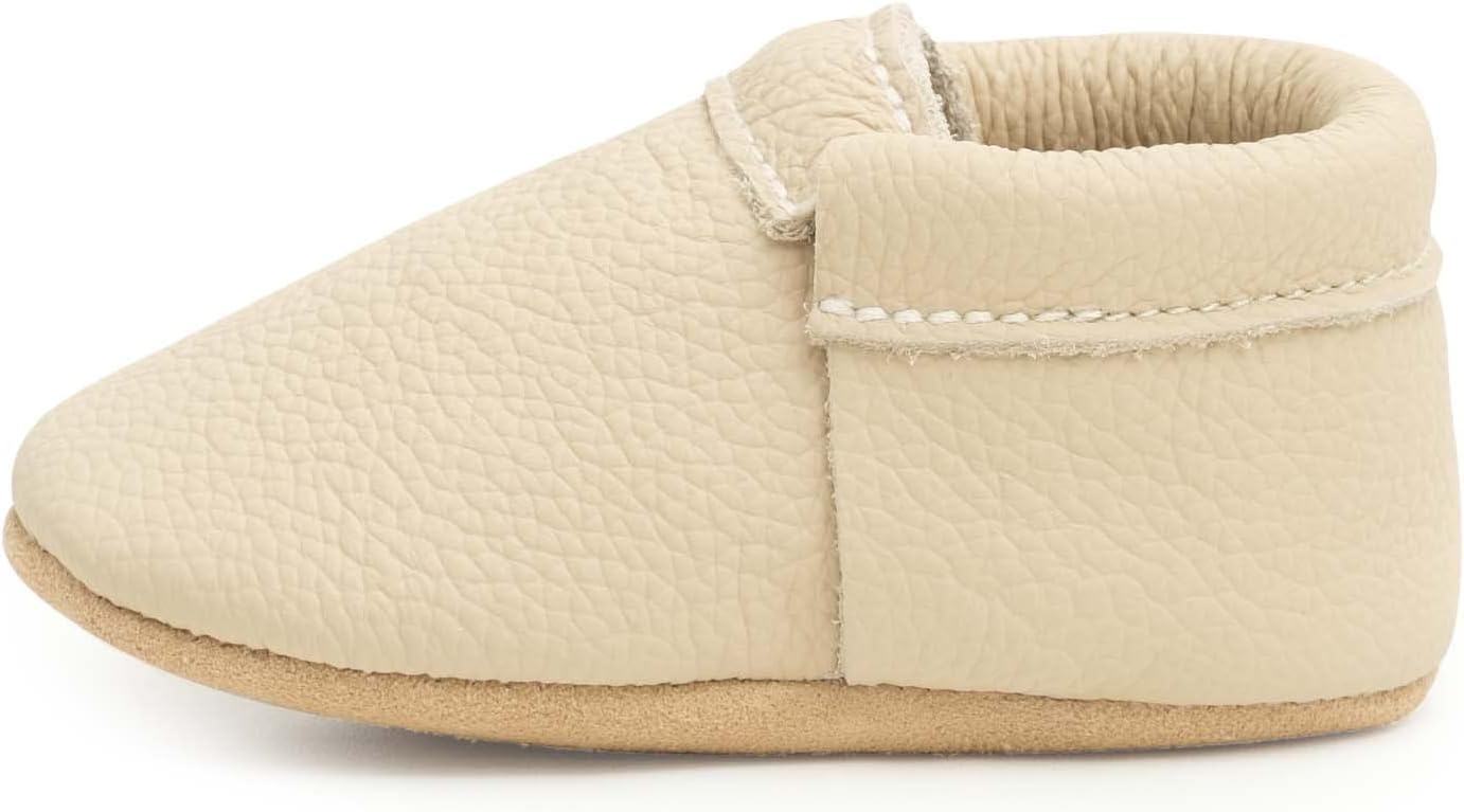 BirdRock Baby Fringeless Genuine Leather Moccasins for Newborns, Infan