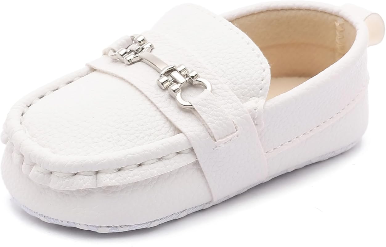 LONSOEN Baby Girls Boys Loafers Prewalker Dress Crib Shoes, Soft and C