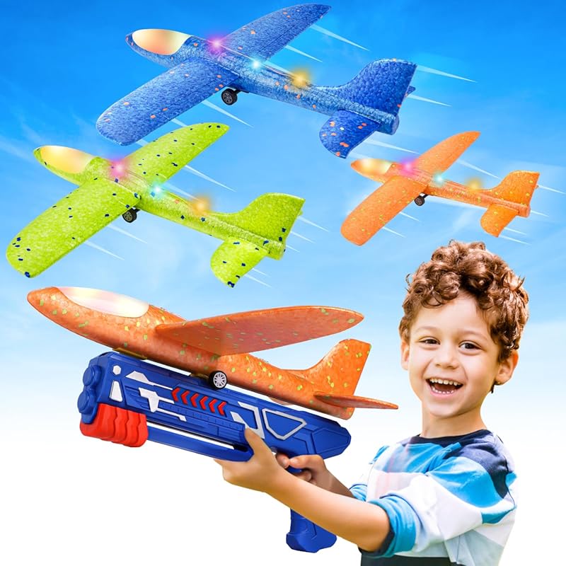 Fuwidvia 3 Pack LED Foam Glider Airplane Launcher Toys with 2 Flight M