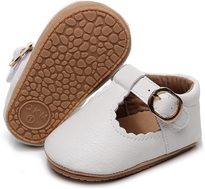 HONGTEYA Infant Baby Girls Mary Jane Flats Non-Slip Soft Sole PU Leath