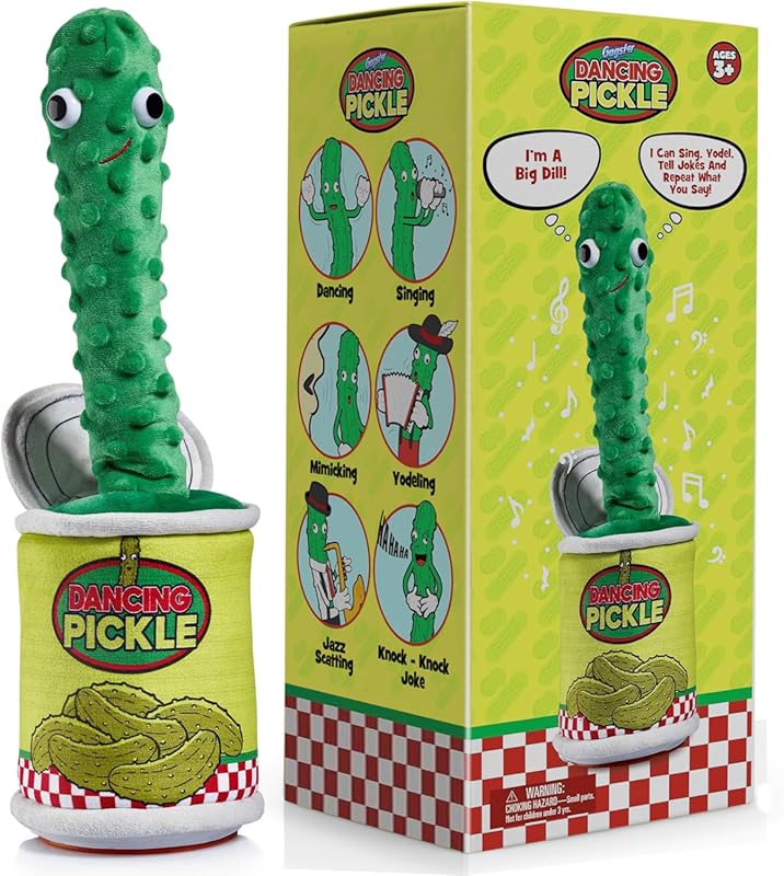 Gagster Dancing Yodeling Pickle Plush Toy that Tells Jokes, Repeats Sp